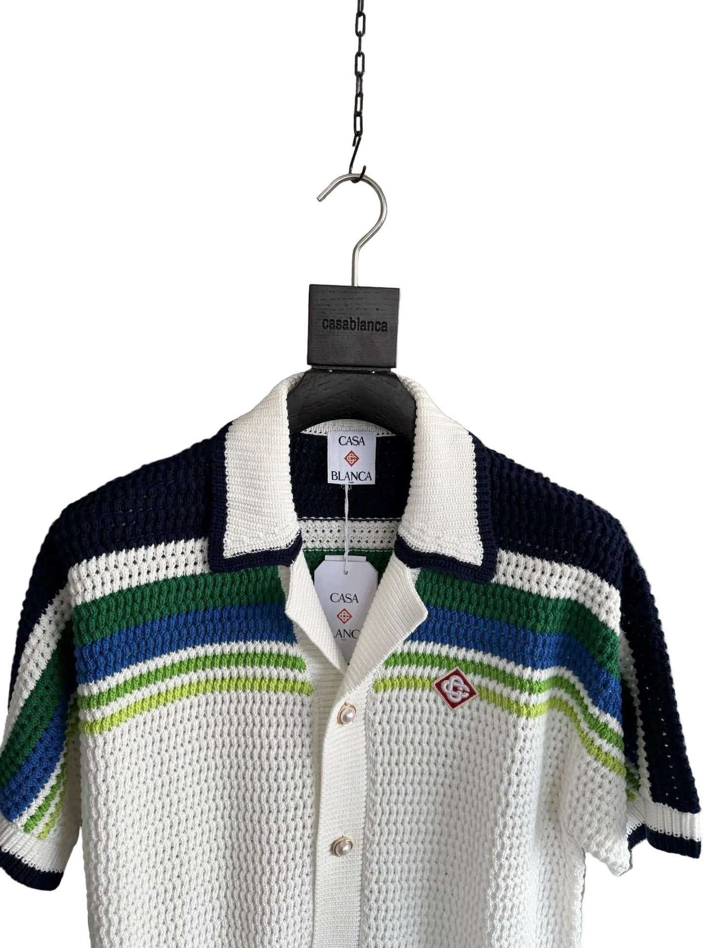 Casablanca Striped Knit Button-Up Shirt – White Multi
