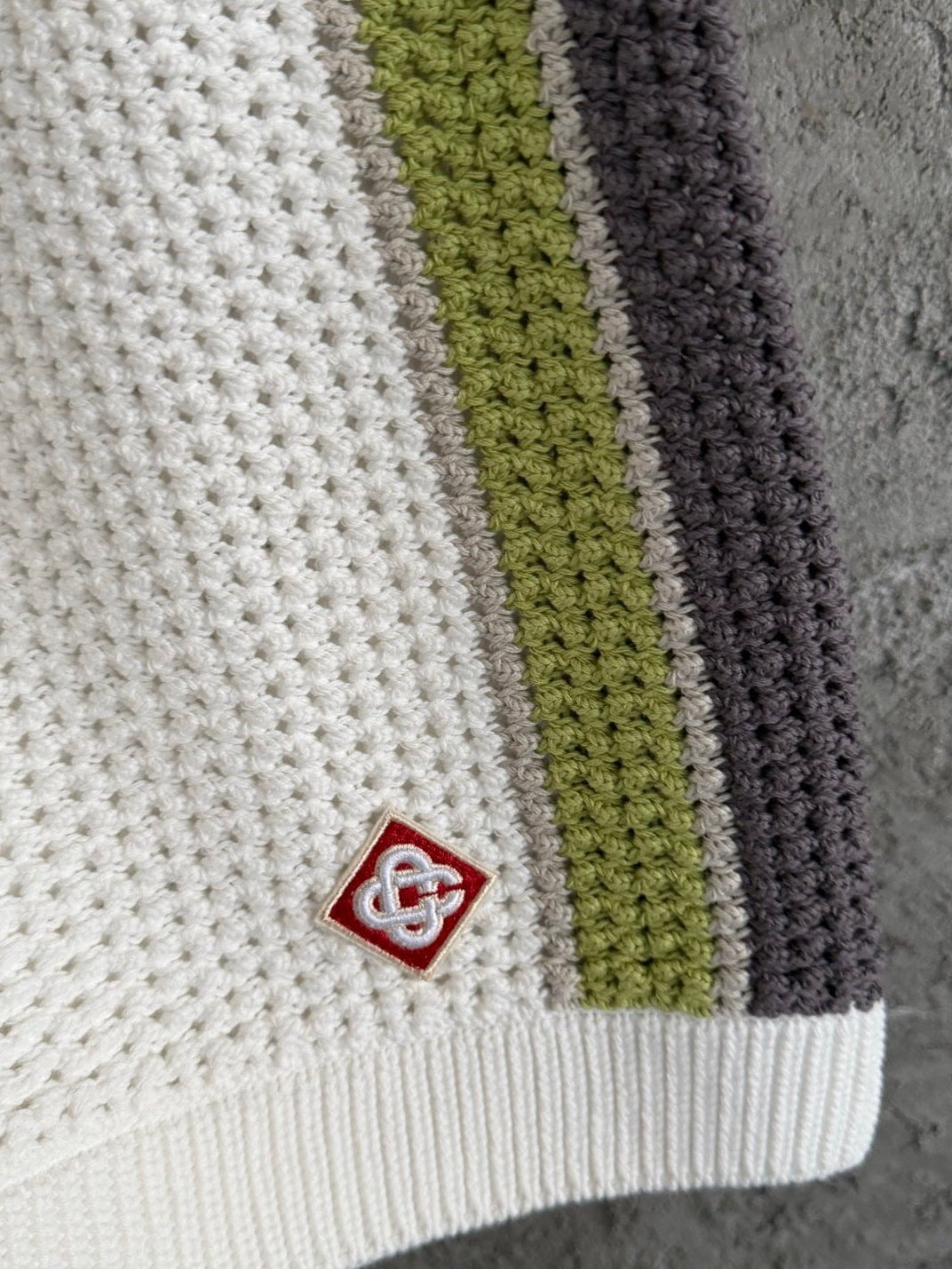 Casablanca Striped Crochet Knit Short - Olive