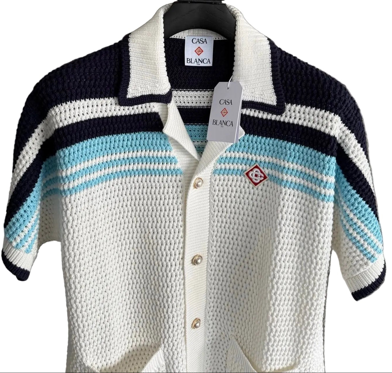 Casablanca Striped Crochet Knit Shirt