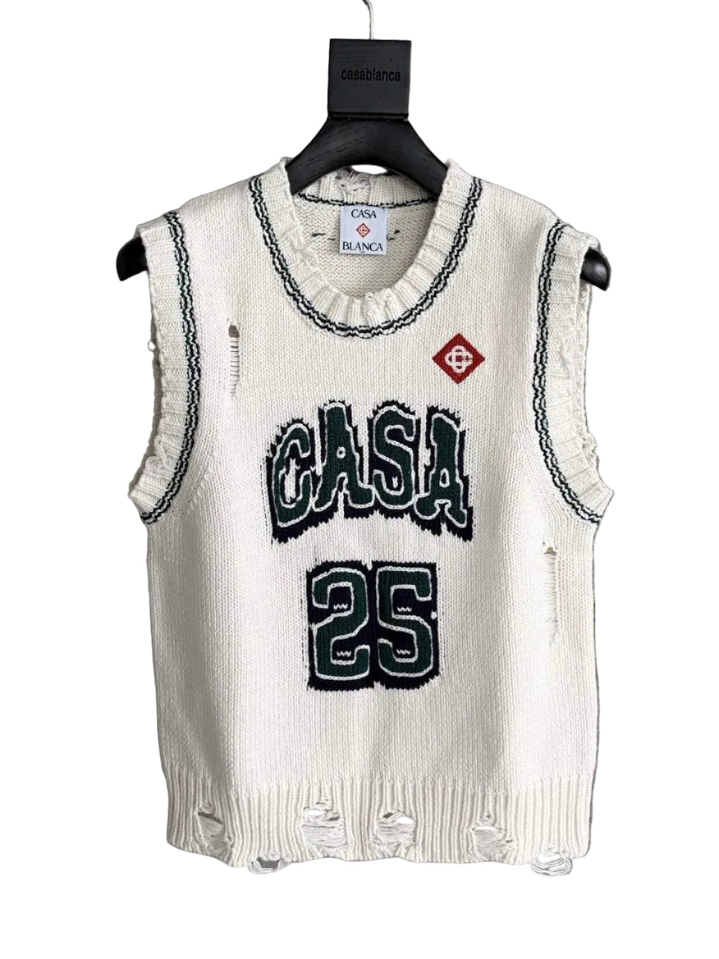 Casablanca “CASA 25” Distressed Knit Vest – Cream