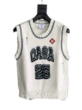 Casablanca “CASA 25” Distressed Knit Vest – Cream