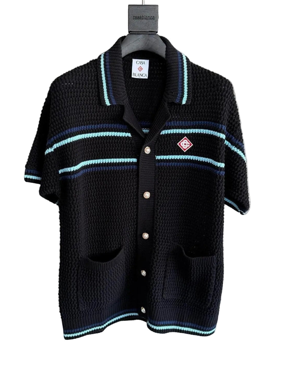 Casablanca Striped Crochet Knit Shirt – Black