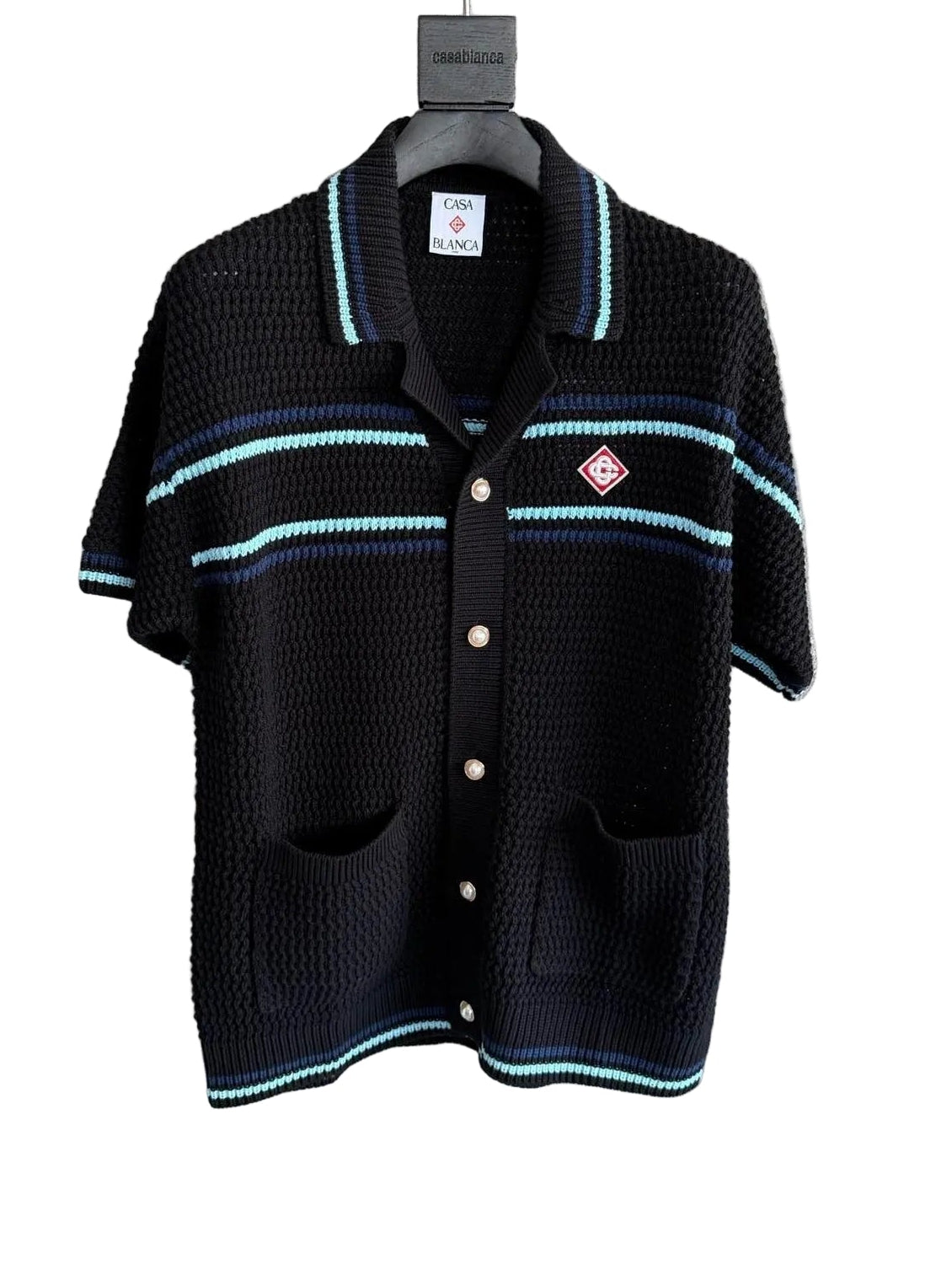 Casablanca Striped Crochet Knit Shirt – Black
