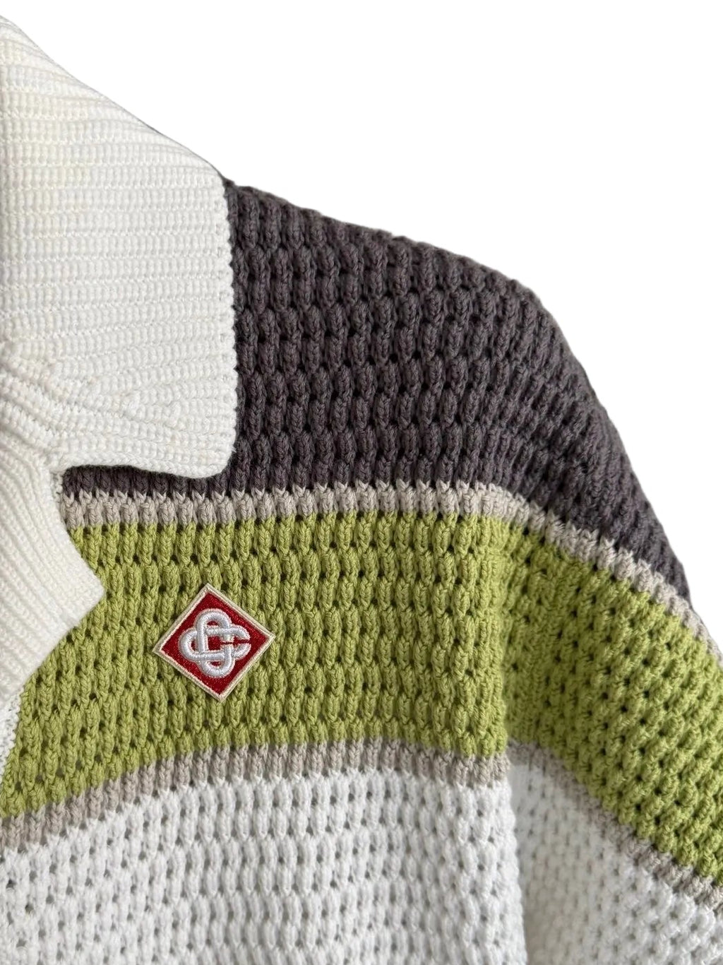 Casablanca Striped Crochet Knit Shirt – Olive