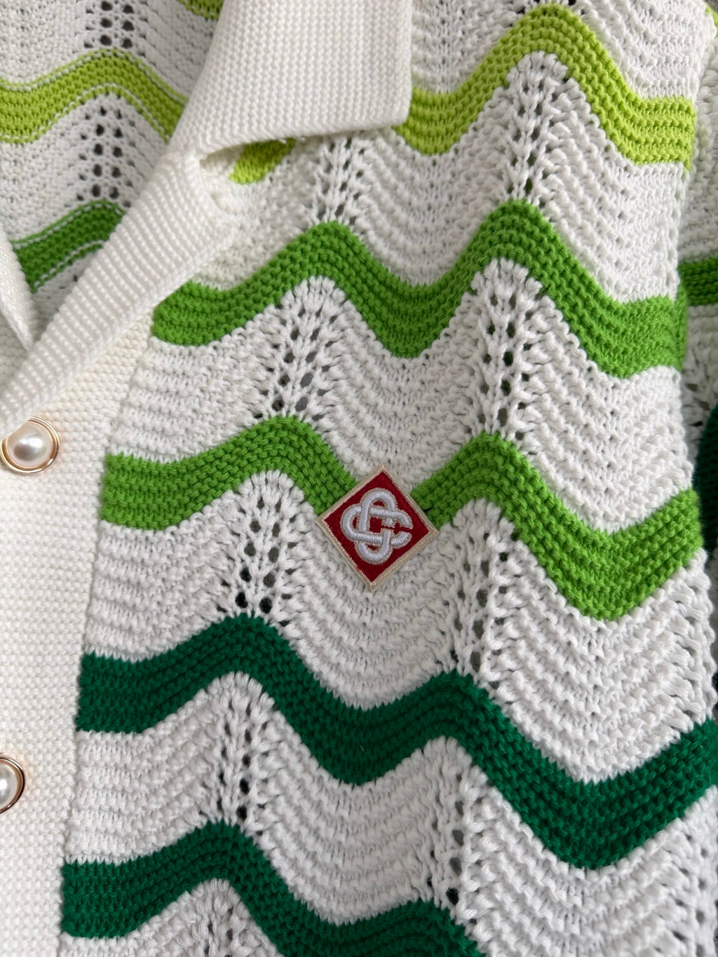 Casablanca Chevron Knit Shirt – White Multi