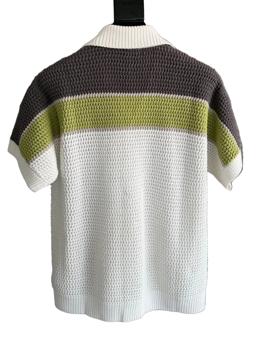 Casablanca Striped Crochet Knit Shirt – Olive
