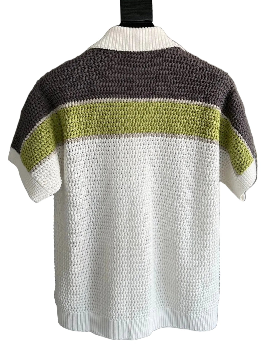 Casablanca Striped Crochet Knit Shirt – Olive