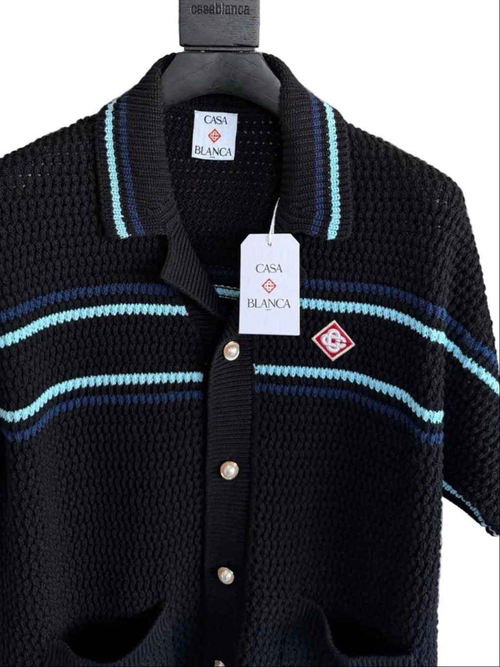 Casablanca Striped Crochet Knit Shirt – Black