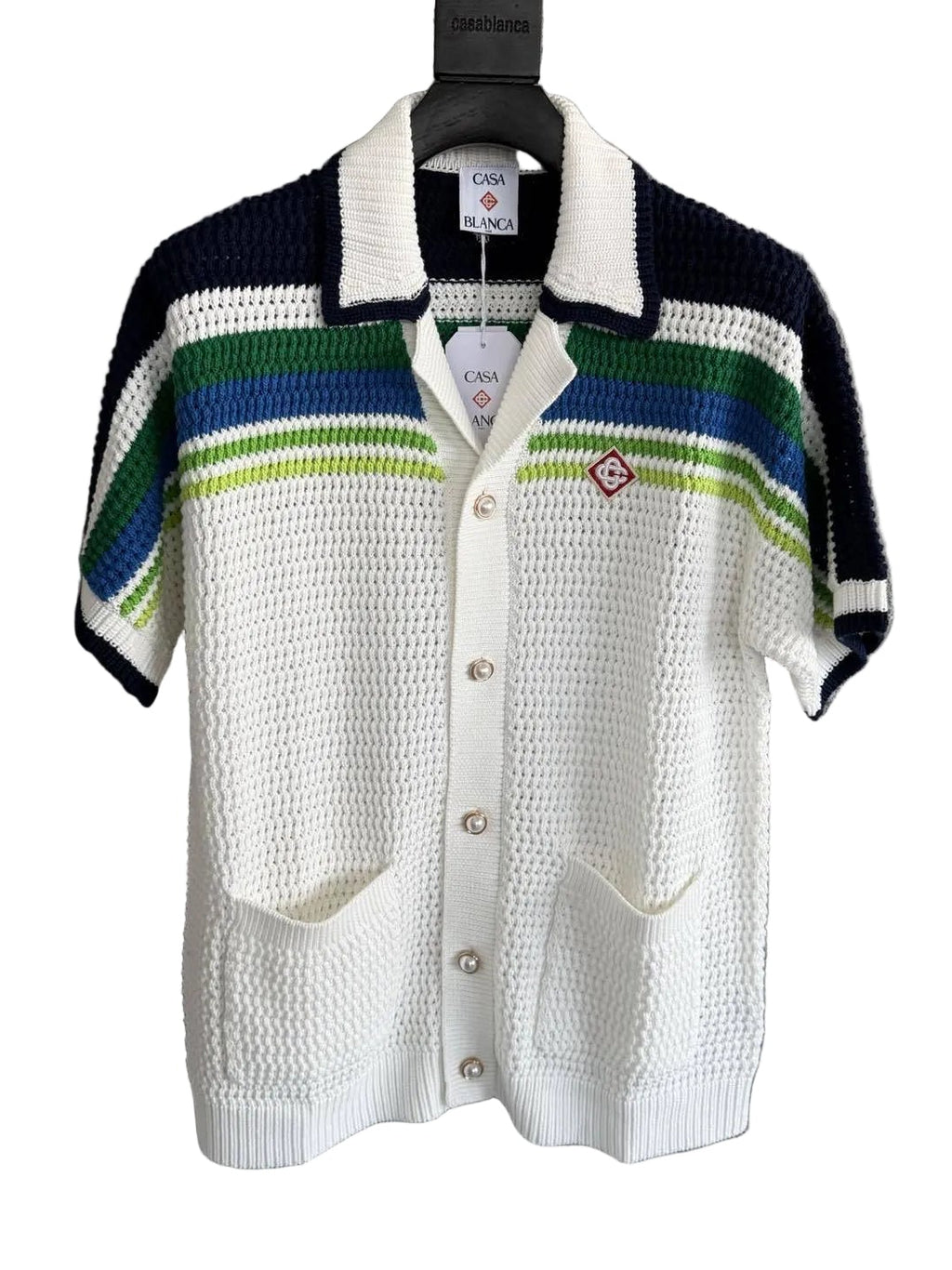 Casablanca Striped Knit Button-Up Shirt – White Multi
